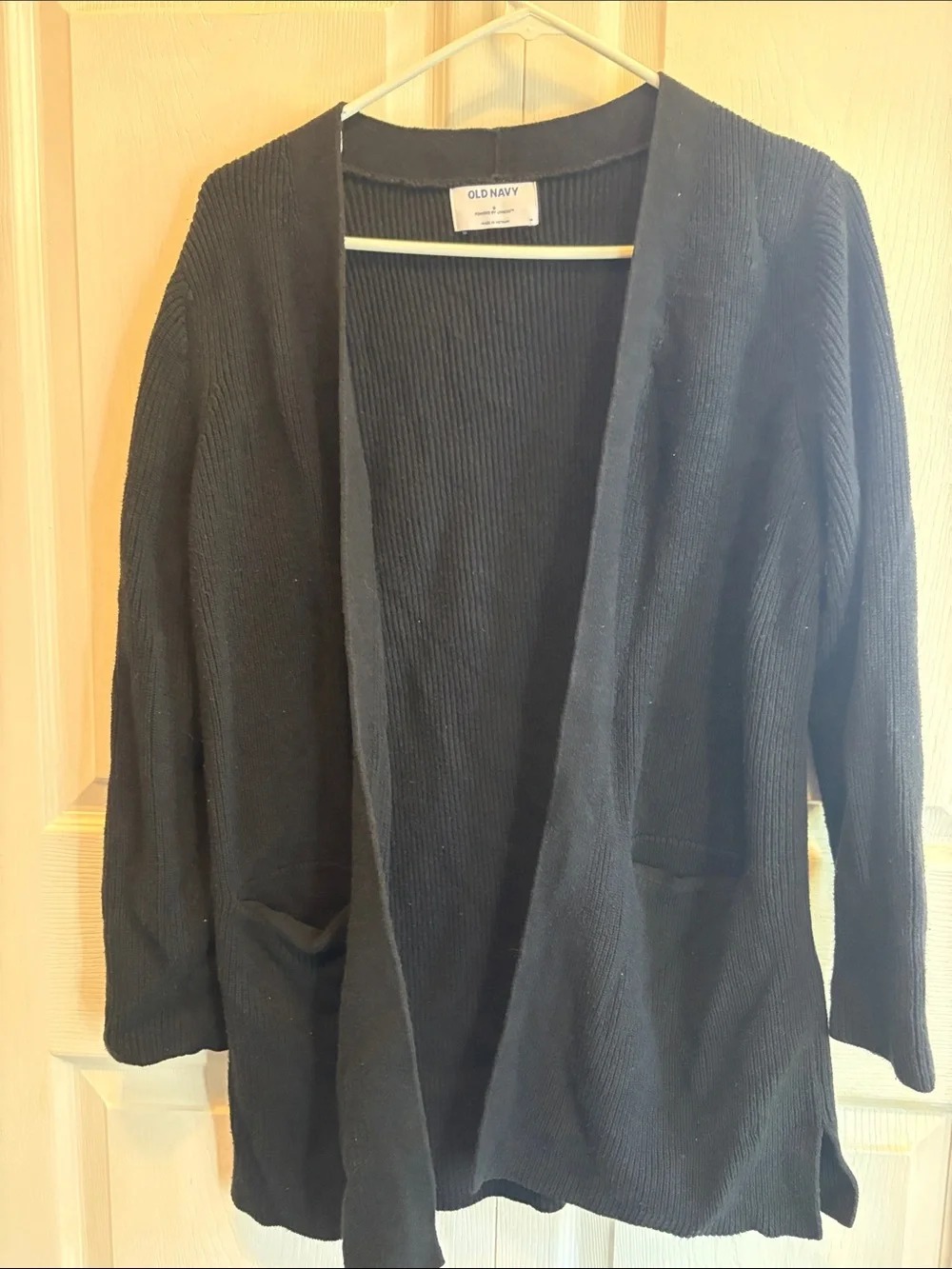 Old Navy Black Ribbed Open Front Cardigan Sweater Small Pockets Livaeco - Picture 5 of 6